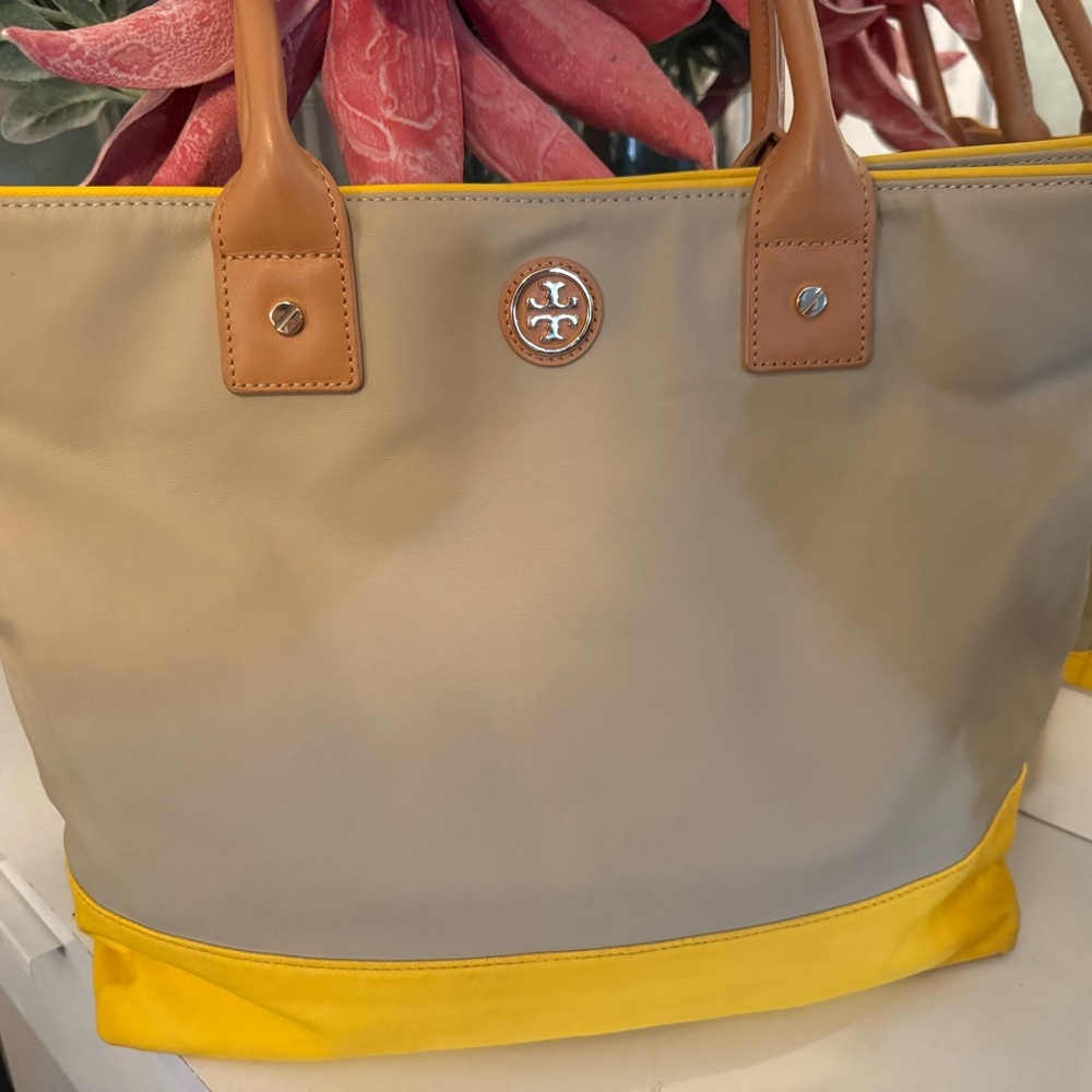 Tory Burch Tan and Yellow Tote Bag